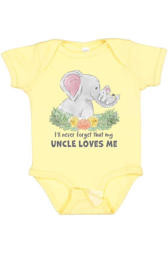 I'll Never Forget That My Uncle Loves Me Cute Elephants Boys or Girls Baby Bodysuit