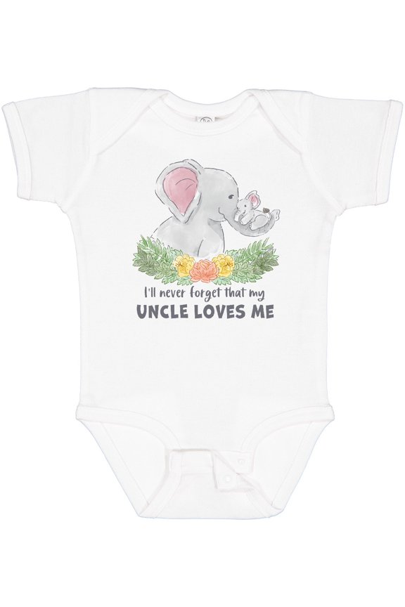 I'll Never Forget That My Uncle Loves Me Cute Elephants Boys or Girls Baby Bodysuit