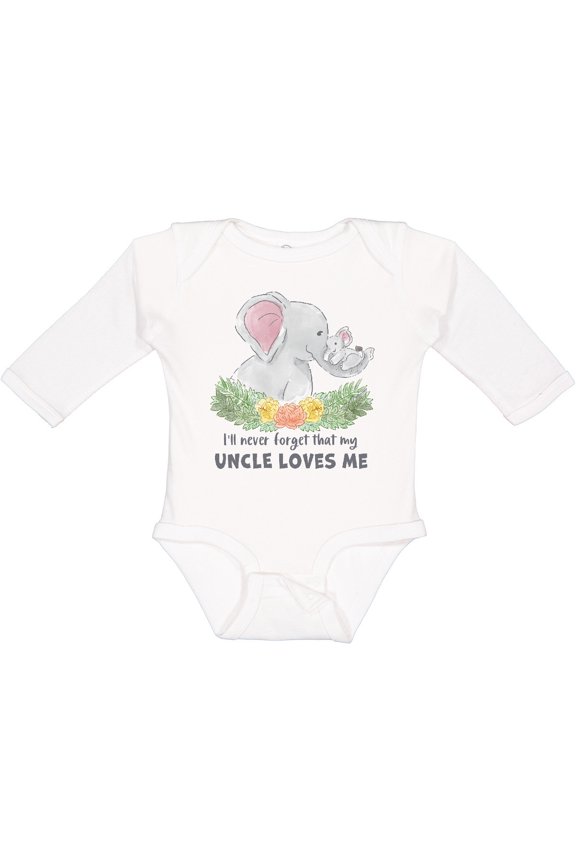 I'll Never Forget That My Uncle Loves Me Cute Elephants Boys or Girls Long Sleeve Baby Bodysuit