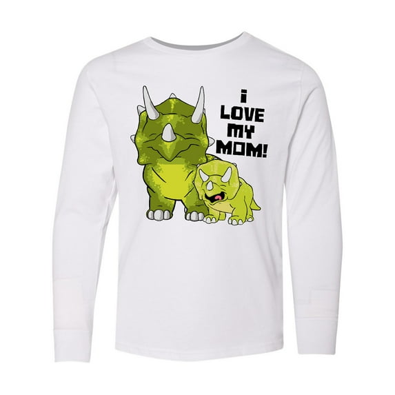Inktastic I love my Mom with Baby and Mommy Triceratops Long Sleeve Youth T-Shirt