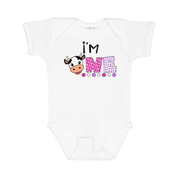 Inktastic I'm 1 Cute Cow and Polka Dots Boys or Girls Baby Bodysuit