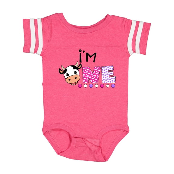 Inktastic I'm 1 Cute Cow and Polka Dots Boys or Girls Baby Bodysuit