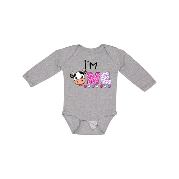 Inktastic I'm 1 Cute Cow and Polka Dots Boys or Girls Long Sleeve Baby Bodysuit