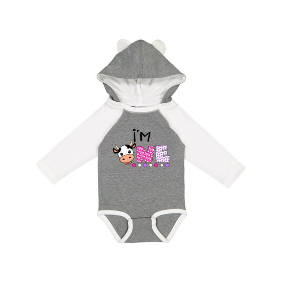 Inktastic I'm 1 Cute Cow and Polka Dots Boys or Girls Long Sleeve Baby Bodysuit