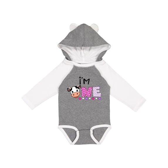 Inktastic I'm 1 Cute Cow and Polka Dots Boys or Girls Long Sleeve Baby Bodysuit