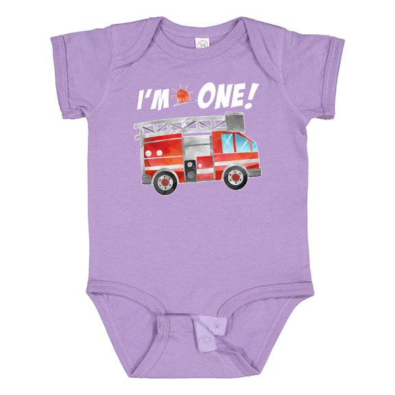 Inktastic I'm 1 Fire Truck 1st Birthday Boys or Girls Baby Bodysuit