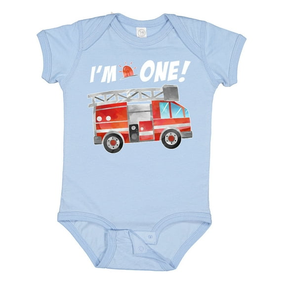 Inktastic I'm 1 Fire Truck 1st Birthday Boys or Girls Baby Bodysuit