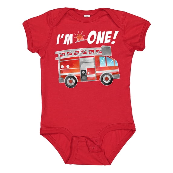 Inktastic I'm 1 Fire Truck 1st Birthday Boys or Girls Baby Bodysuit