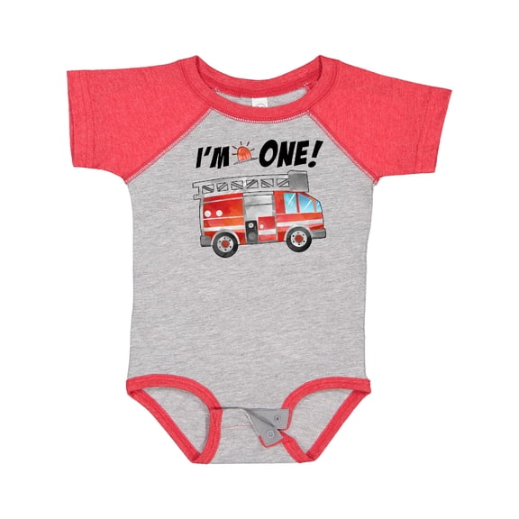 Inktastic I'm 1 Fire Truck 1st Birthday Boys or Girls Baby Bodysuit