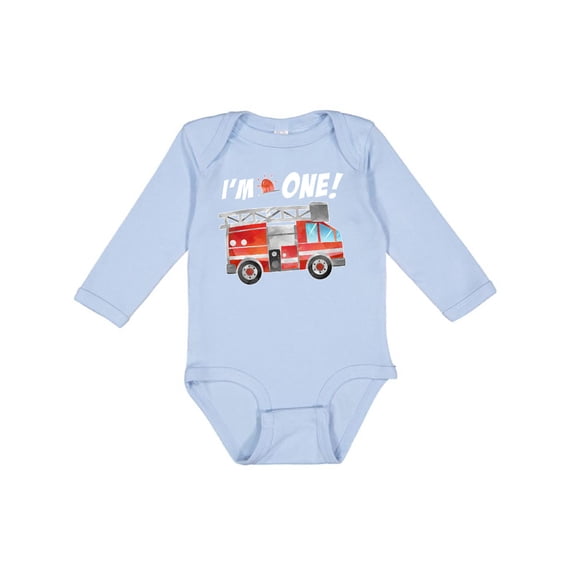 Inktastic I'm 1 Fire Truck 1st Birthday Boys or Girls Long Sleeve Baby Bodysuit