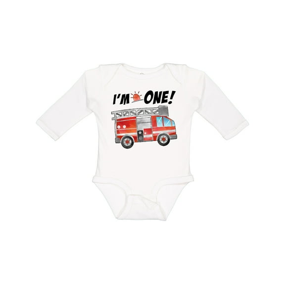 Inktastic I'm 1 Fire Truck 1st Birthday Boys or Girls Long Sleeve Baby Bodysuit