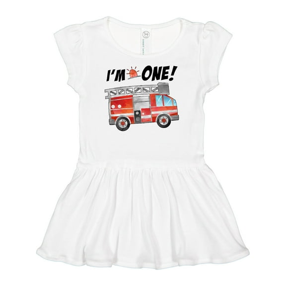 Inktastic I'm 1 Fire Truck 1st Birthday Girls Baby Dress