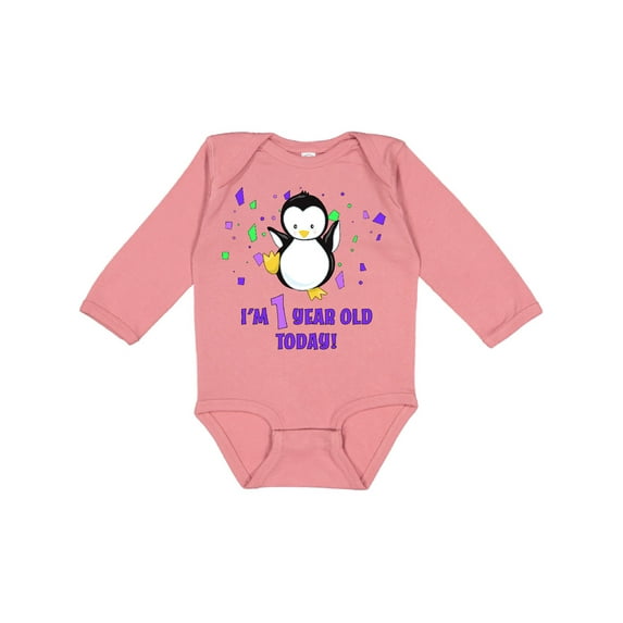 Inktastic I'm 1 Year Old Today-first Birthday Baby Penguin Boys or Girls Long Sleeve Baby Bodysuit