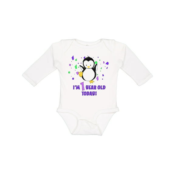 Inktastic I'm 1 Year Old Today-first Birthday Baby Penguin Boys or Girls Long Sleeve Baby Bodysuit