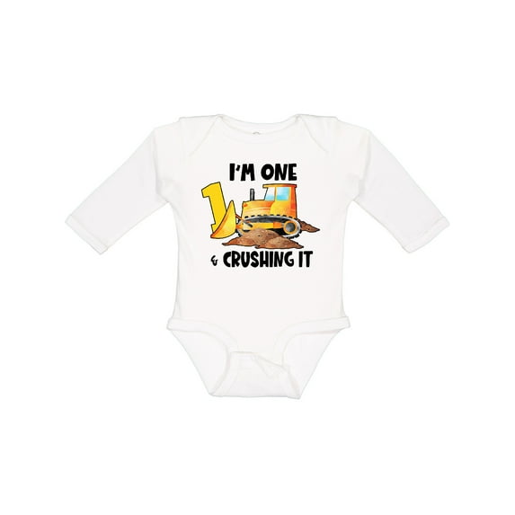 Inktastic I'm 1 and Crushing It Construction 1st Birthday Boys or Girls Long Sleeve Baby Bodysuit