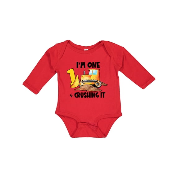 Inktastic I'm 1 and Crushing It Construction 1st Birthday Boys or Girls Long Sleeve Baby Bodysuit