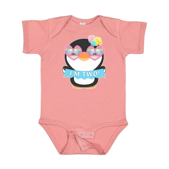 Inktastic I'm 2 Cute Penguin with Sunglasses and Flowers Boys or Girls Baby Bodysuit