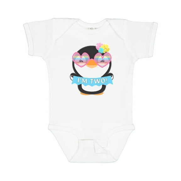 Inktastic I'm 2 Cute Penguin with Sunglasses and Flowers Boys or Girls Baby Bodysuit