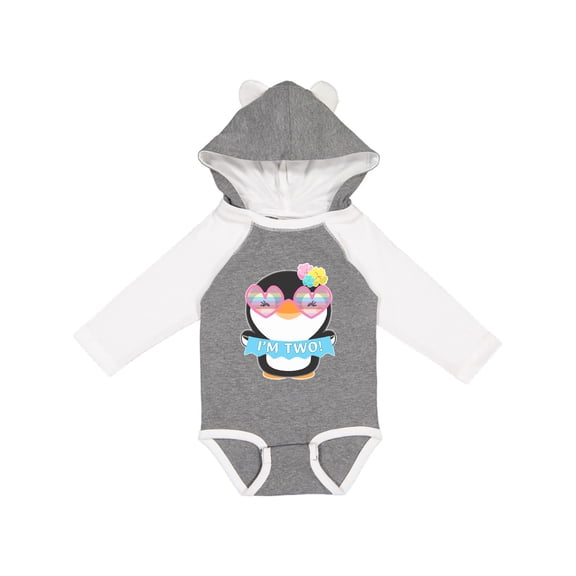 Inktastic I'm 2 Cute Penguin with Sunglasses and Flowers Boys or Girls Long Sleeve Baby Bodysuit