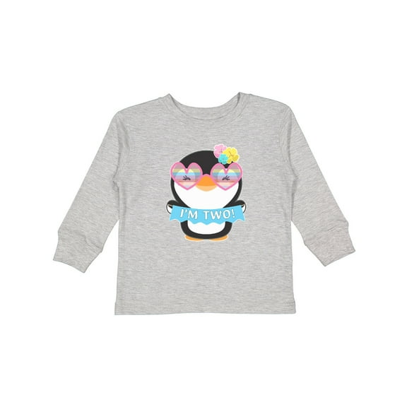Inktastic I'm 2 Cute Penguin with Sunglasses and Flowers Boys or Girls Long Sleeve Toddler T-Shirt