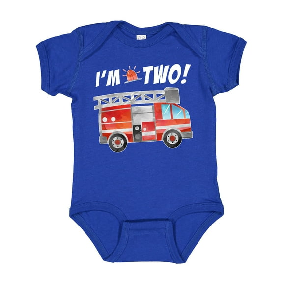 Inktastic I'm 2 Fire Truck 2nd Birthday Boys or Girls Baby Bodysuit