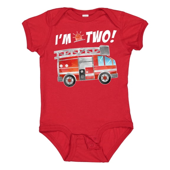 Inktastic I'm 2 Fire Truck 2nd Birthday Boys or Girls Baby Bodysuit