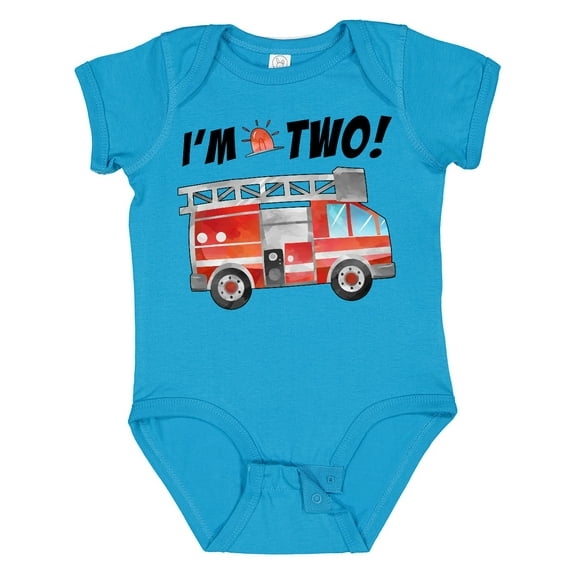 Inktastic I'm 2 Fire Truck 2nd Birthday Boys or Girls Baby Bodysuit