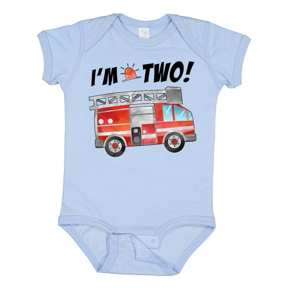 Inktastic I'm 2 Fire Truck 2nd Birthday Boys or Girls Baby Bodysuit