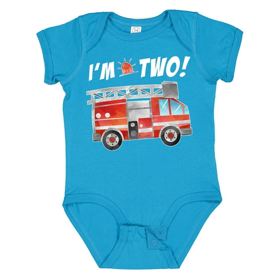 Inktastic I'm 2 Fire Truck 2nd Birthday Boys or Girls Baby Bodysuit