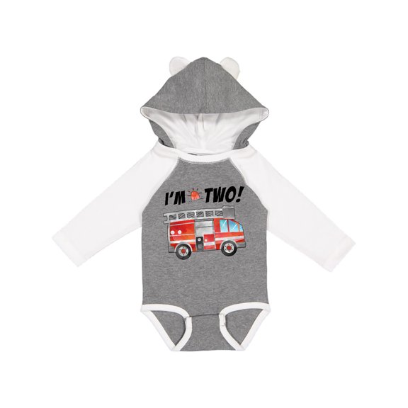Inktastic I'm 2 Fire Truck 2nd Birthday Boys or Girls Long Sleeve Baby Bodysuit