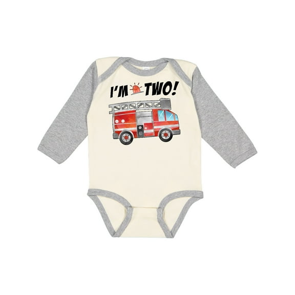 Inktastic I'm 2 Fire Truck 2nd Birthday Boys or Girls Long Sleeve Baby Bodysuit