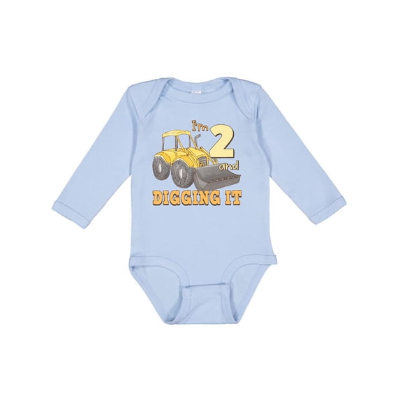 Inktastic I'm 2 and Digging It Bulldozer Boys or Girls Long Sleeve Baby Bodysuit