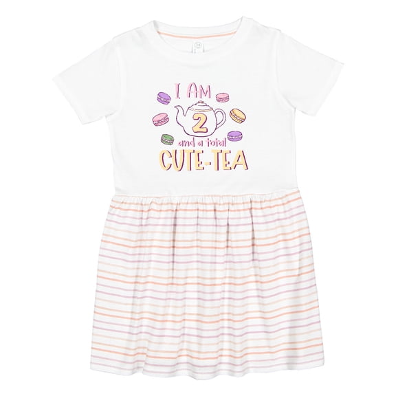Inktastic I'm 2 and a Cute-tea Teapot and Macaroons Girls Toddler Dress