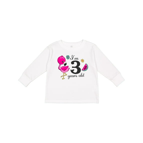 Inktastic I'm 3 Years Old with Flamingo and Flowers Girls Long Sleeve Toddler T-Shirt