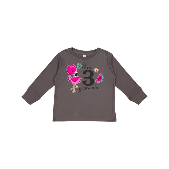 Inktastic I'm 3 Years Old with Flamingo and Flowers Girls Long Sleeve Toddler T-Shirt