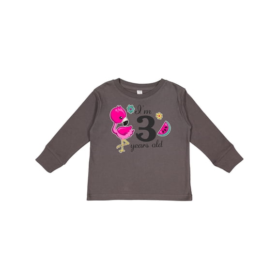 Inktastic I'm 3 Years Old with Flamingo and Flowers Girls Long Sleeve Toddler T-Shirt
