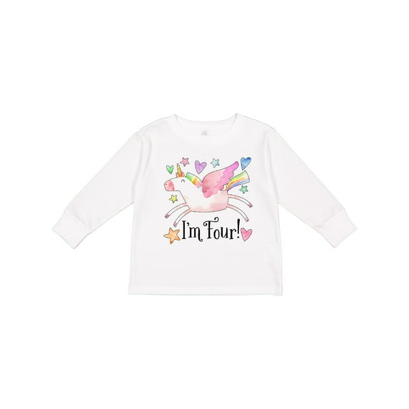 Inktastic I'm 4 Cute Rainbow Unicorn with Stars and Hearts Boys or Girls Long Sleeve Toddler T-Shirt