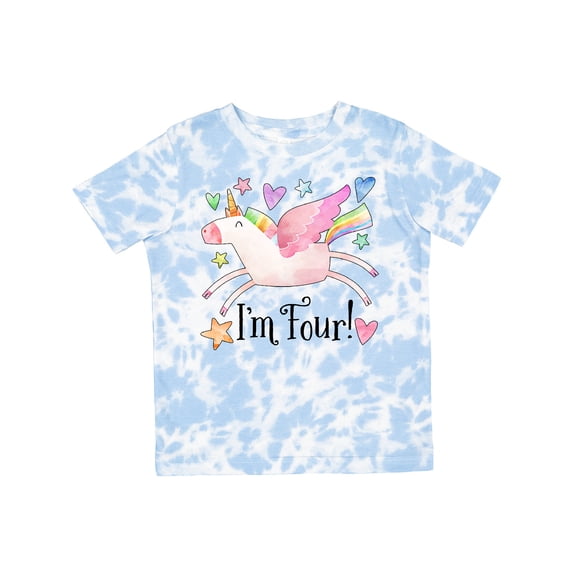 Inktastic I'm 4 Cute Rainbow Unicorn with Stars and Hearts Boys or Girls Toddler T-Shirt