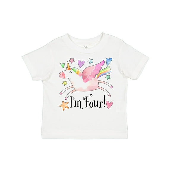 Inktastic I'm 4 Cute Rainbow Unicorn with Stars and Hearts Boys or Girls Toddler T-Shirt