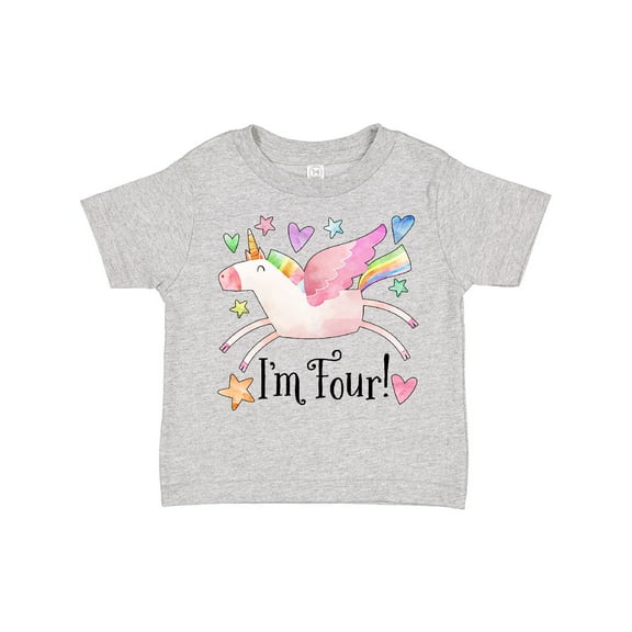 Inktastic I'm 4 Cute Rainbow Unicorn with Stars and Hearts Boys or Girls Toddler T-Shirt