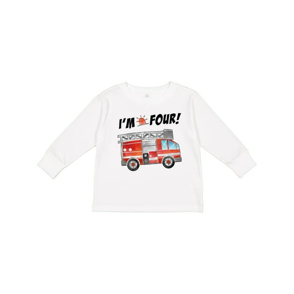 Inktastic I'm 4 Fire Truck 4th Birthday Boys or Girls Long Sleeve Toddler T-Shirt