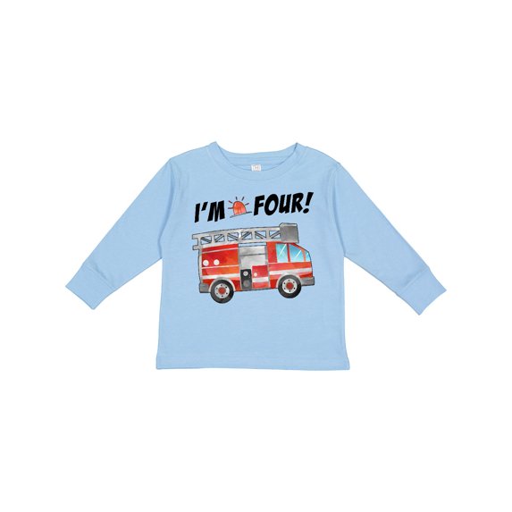 Inktastic I'm 4 Fire Truck 4th Birthday Boys or Girls Long Sleeve Toddler T-Shirt