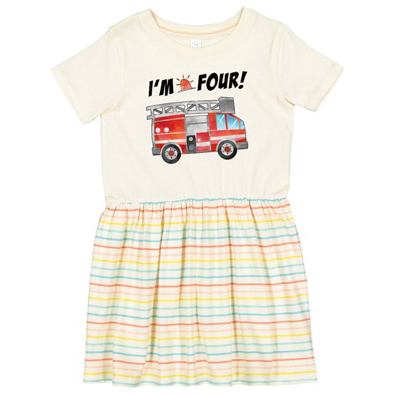 Inktastic I'm 4 Fire Truck 4th Birthday Girls Toddler Dress