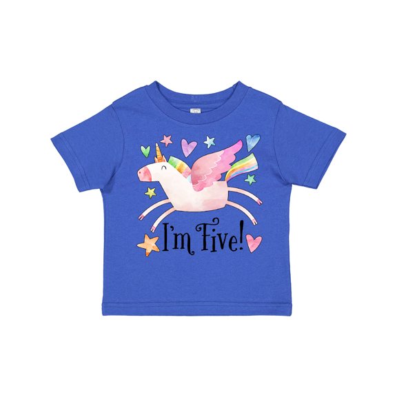 Inktastic I'm 5 Cute Rainbow Unicorn with Stars and Hearts Boys or Girls Toddler T-Shirt