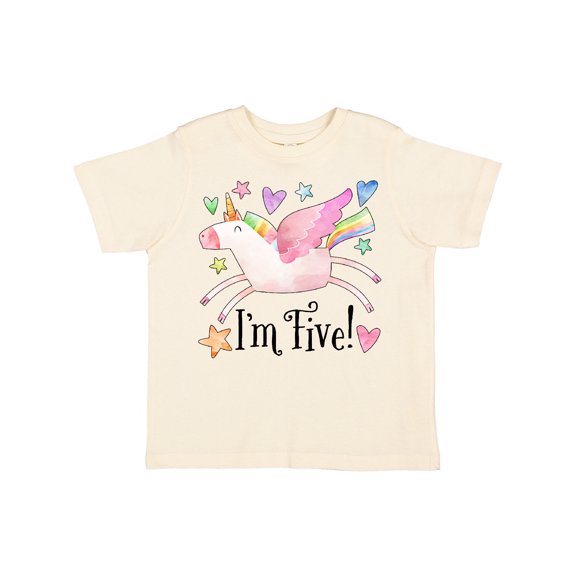 Inktastic I'm 5 Cute Rainbow Unicorn with Stars and Hearts Boys or Girls Toddler T-Shirt