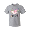 thumbnail image 1 of Inktastic I'm 5 Cute Rainbow Unicorn with Stars and Hearts Youth T-Shirt, 1 of 5