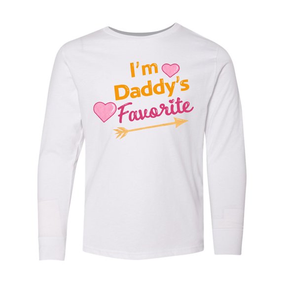 Inktastic I'm Daddy's Favorite with Arrow and Hearts in Pink Long Sleeve Youth T-Shirt