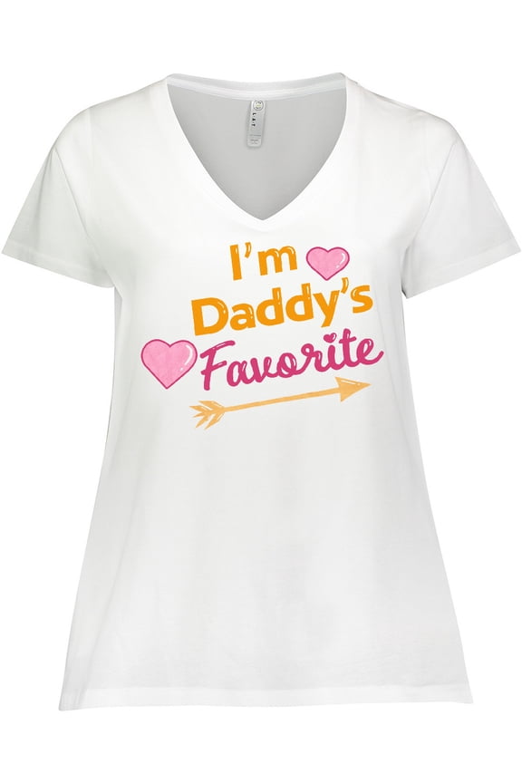 I'm Daddy's Favorite with Arrow and Hearts in Pink Women's Plus Size V-Neck T-Shirt