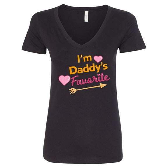 Inktastic I'm Daddy's Favorite with Arrow and Hearts in Pink Women's V-Neck T-Shirt