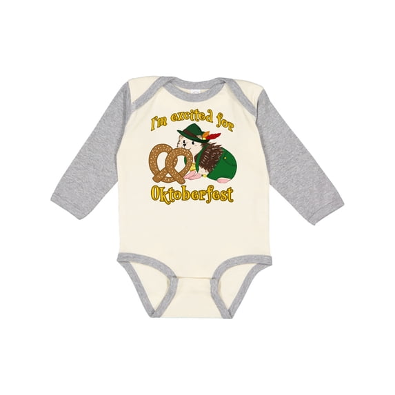 Inktastic I'm Excited for Oktoberfest with Cute Hedgehog Boys or Girls Long Sleeve Baby Bodysuit